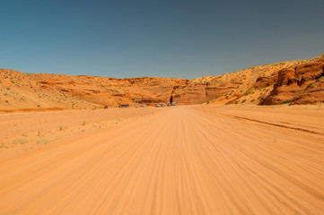 Unpaved road to Antelope Canyon, Page, Arizona within the Navajo