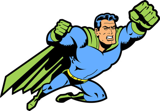 Flying Superhero With Clenched Fist