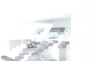 abstract interior of concrete blocks and glass