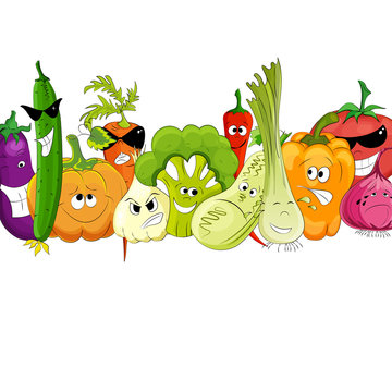 funny vegetable and spice cartoon on white