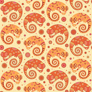 Chameleons decorative seamless pattern in cartoon style
