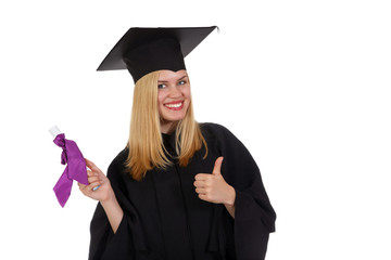 The girl in the mantle showing thumbs up