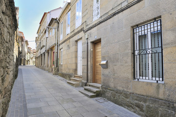 Old street of Pontevedra, Galicia city built of granite, spain