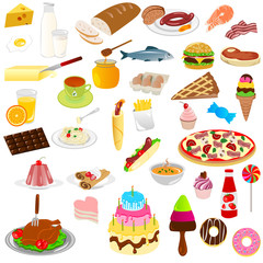 Set of food and drinks