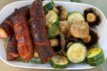 barbecue with delicious grilled meat on grill