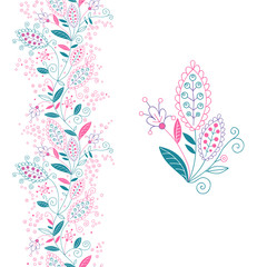Seamless floral border and small bouquet