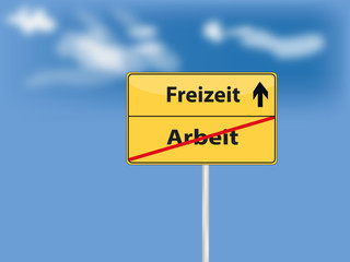 Ortsschild gelb arbeit freizeit