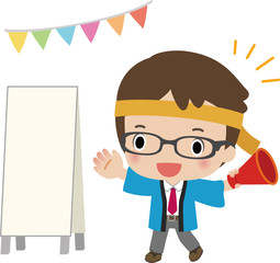 呼び込みをする販売員の男性