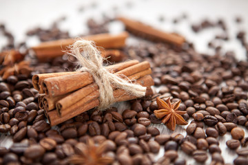 Cinnamon sticks and coffee