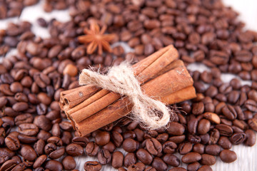 cinnamon and scattered coffee beans