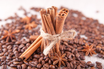 star anise, cinnamon sticks and coffee beans