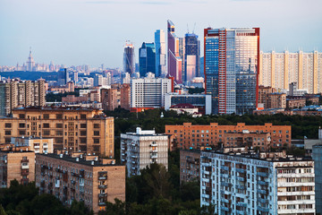 Moscow skyline in summer early evening