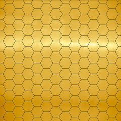 Brushed gold large honeycomb tiles texture with highlight