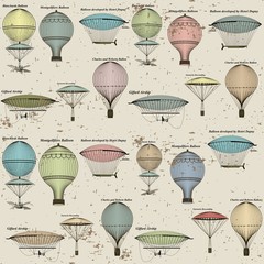 Naklejka premium Vintage pattern of hot air balloons and airships