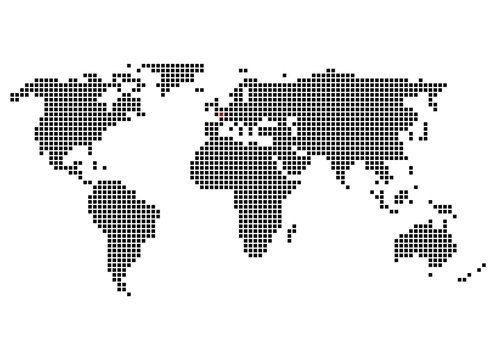 Pixelweltkarte mit Markierung von Paris