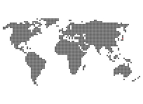 Pixelkarte mit Markierung von Tokio