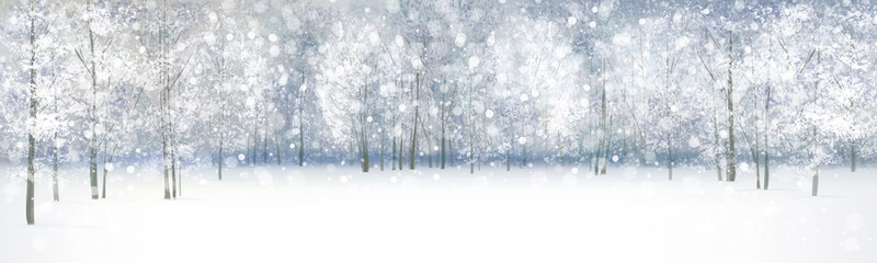 Fototapeta premium Vector of winter landscape, snowfall in forest..