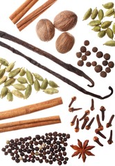 Various spices on white background