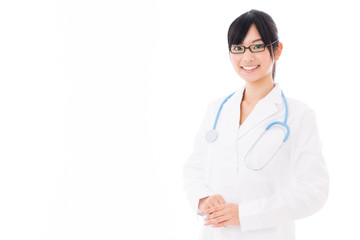 attractive asian doctor on white background