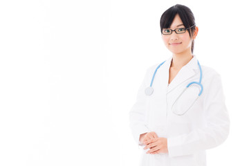 attractive asian doctor on white background