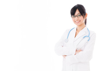 attractive asian doctor on white background