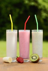 Banana, strawberry and kiwi milkshake