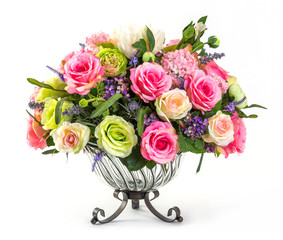 Bouquet of roses in glass vase