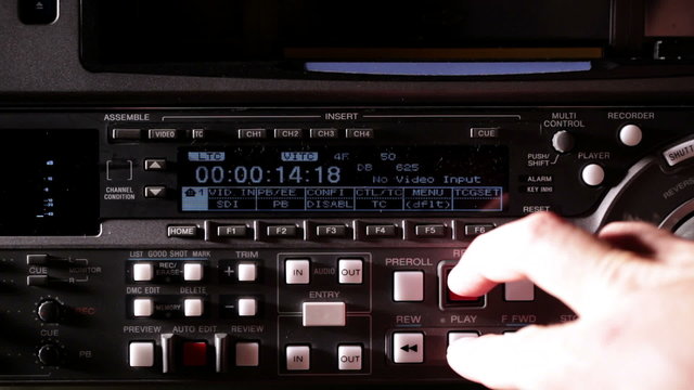 Recording tape on the professional video recorder