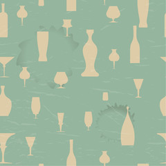 Seamless pattern with silhouettes of the dishes