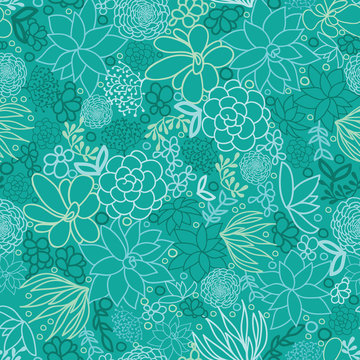 Vector green succulents seamless pattern background with hand