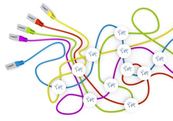 international icon nodes in network cable chaos
