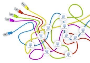 security icon nodes in network cable chaos