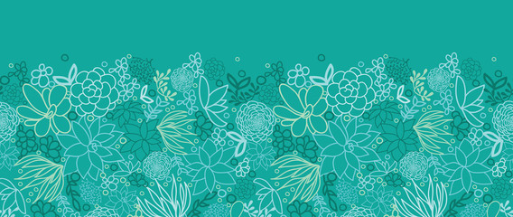 Vector green succulents horizontal seamless pattern background