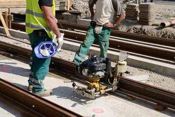 Workers on railway construction