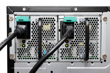 Double computer power supply in the server machine, detail