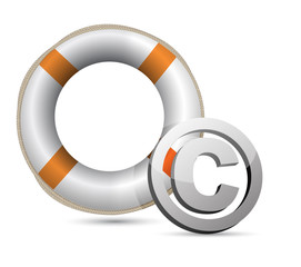 Lifebuoy and C symbol.Isolated on white.