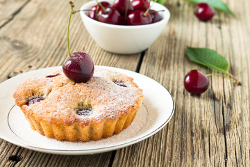 Homemade cherry pie on a white plate
