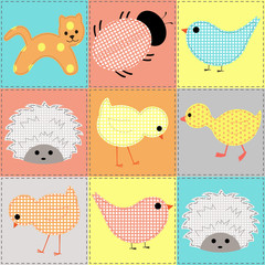 Seamless background with baby animals from fabric