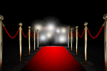 Rope barrier with red carpet and flash light - 53911056