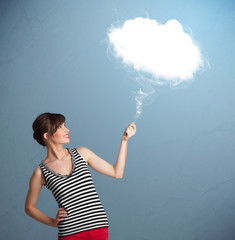 Beautiful lady holding cloud