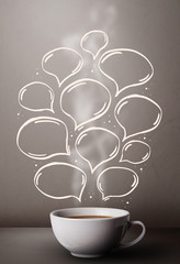 Coffee mug with hand drawn speech bubbles