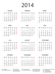 2014 Kalender schwarz/weiss incl Feiertage