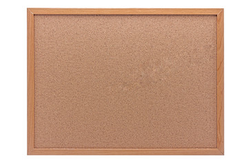 blank cork board and wooden frame on white background with clipp