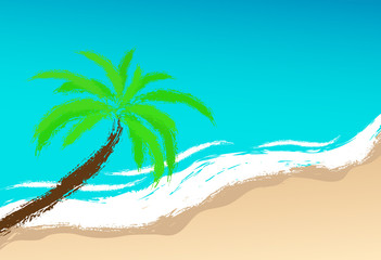 Palm on coast. Vector image for design