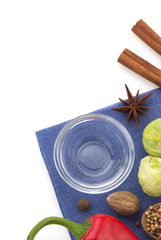 food ingredients and spices isolated on white background