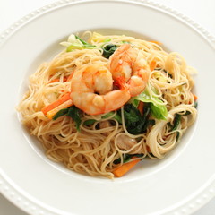 chinese food, shrimp and rice noodles stir fried