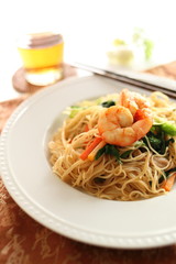 chinese food, shrimp and rice noodles stir fried