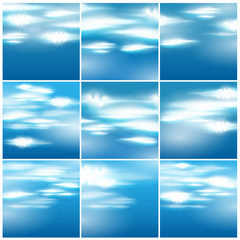 Large set of beautiful blue sky with clouds illustrations