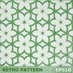 Green flowers seamless pattern on retro background