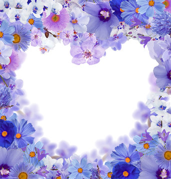 Fototapeta blue heart shape floral frame isolated on white